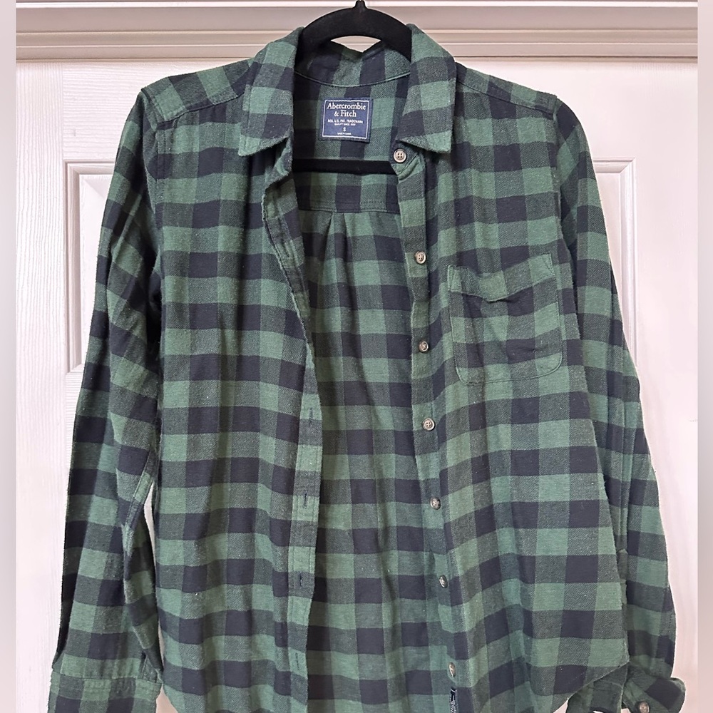 Abercrombie and Fitch Buffalo Print Button Up Flannel Green Black Size Small